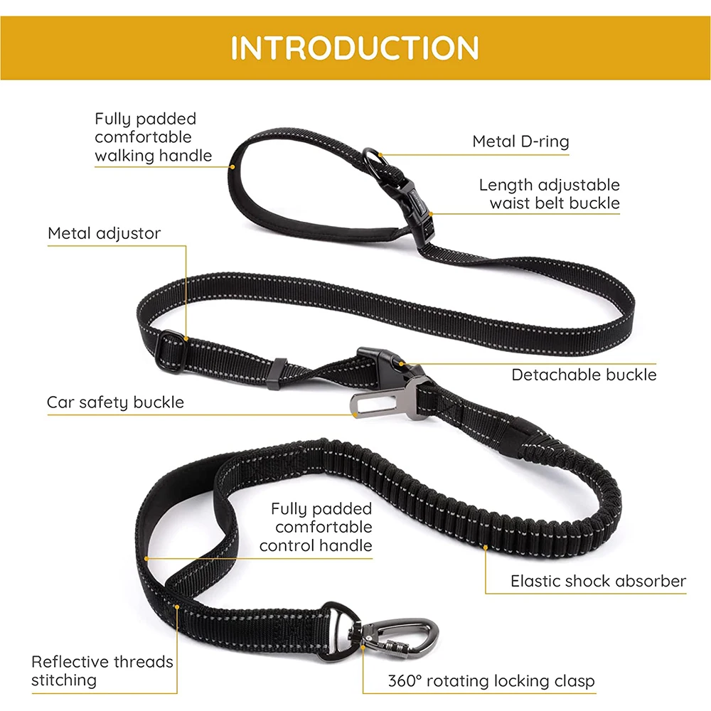ハンズフリー犬用リード 6 in 1 ウエスト犬用リード 調節可能な 8フィート バンジー犬用リード ナイロンダブルハンドル付き  ウォーキング/ランニング/トレーニング用 - AliExpress