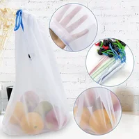 3Pcs Mesh Storage Bags Transparent Reusable Fruit Vegetable Bags Net Pocket Produce Washable Mesh Bags Kitchen Storage Baskets 2