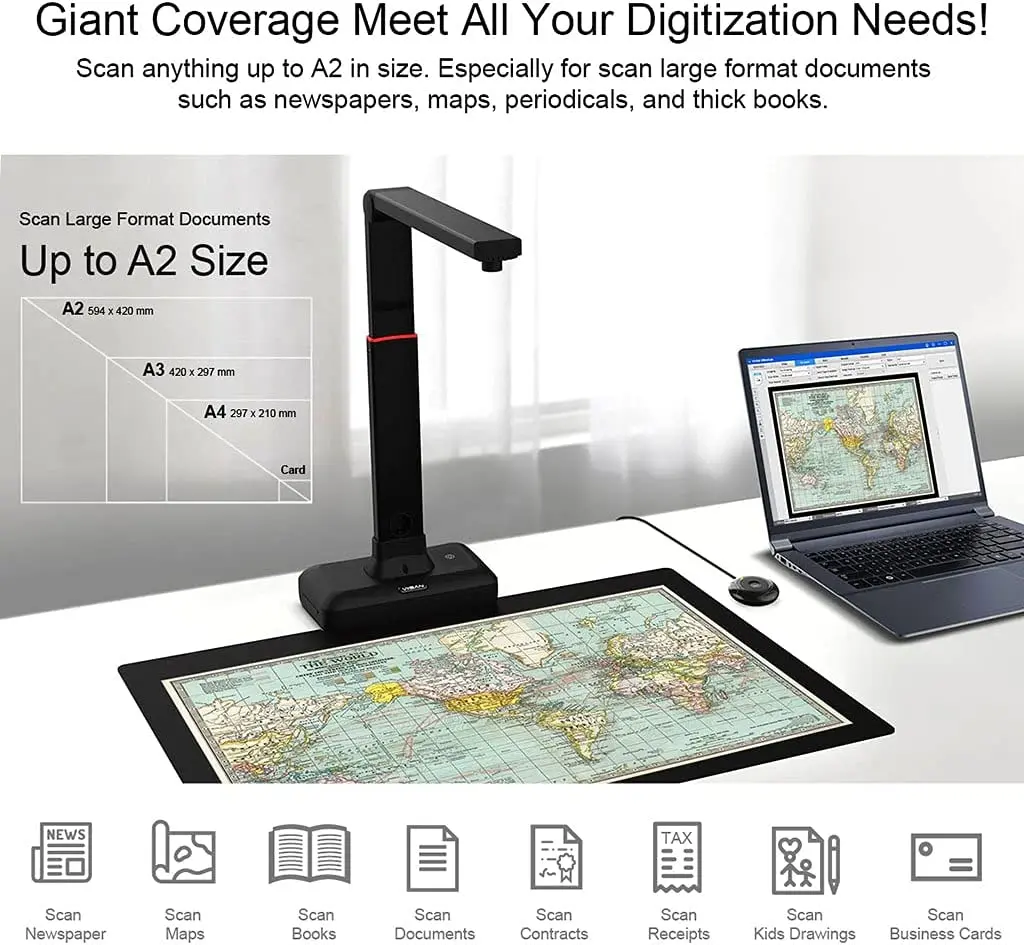 Document Scanner 27MP High Resolution HD Camera Book Auto Flatte Height Multi Language OCR