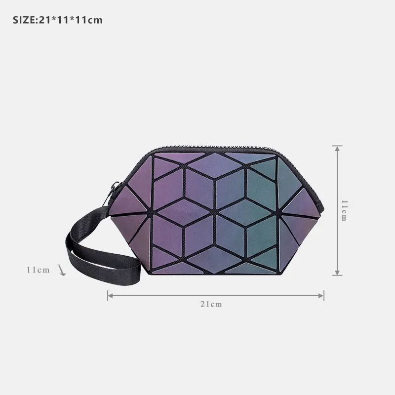 New Geometric Luminous Women Cosmetic Bag Organizer Zipper Makeup Ladies Folding Cosmetic Noctilucent Pouch Travel Make Up Bag 5
