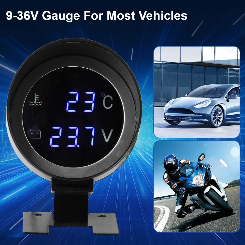Voltage Meter Digital 9V-36V Car Instrumentation 10mm Sensor Universal LED Backlight Water Temp Meter Car Modification 2 In 1