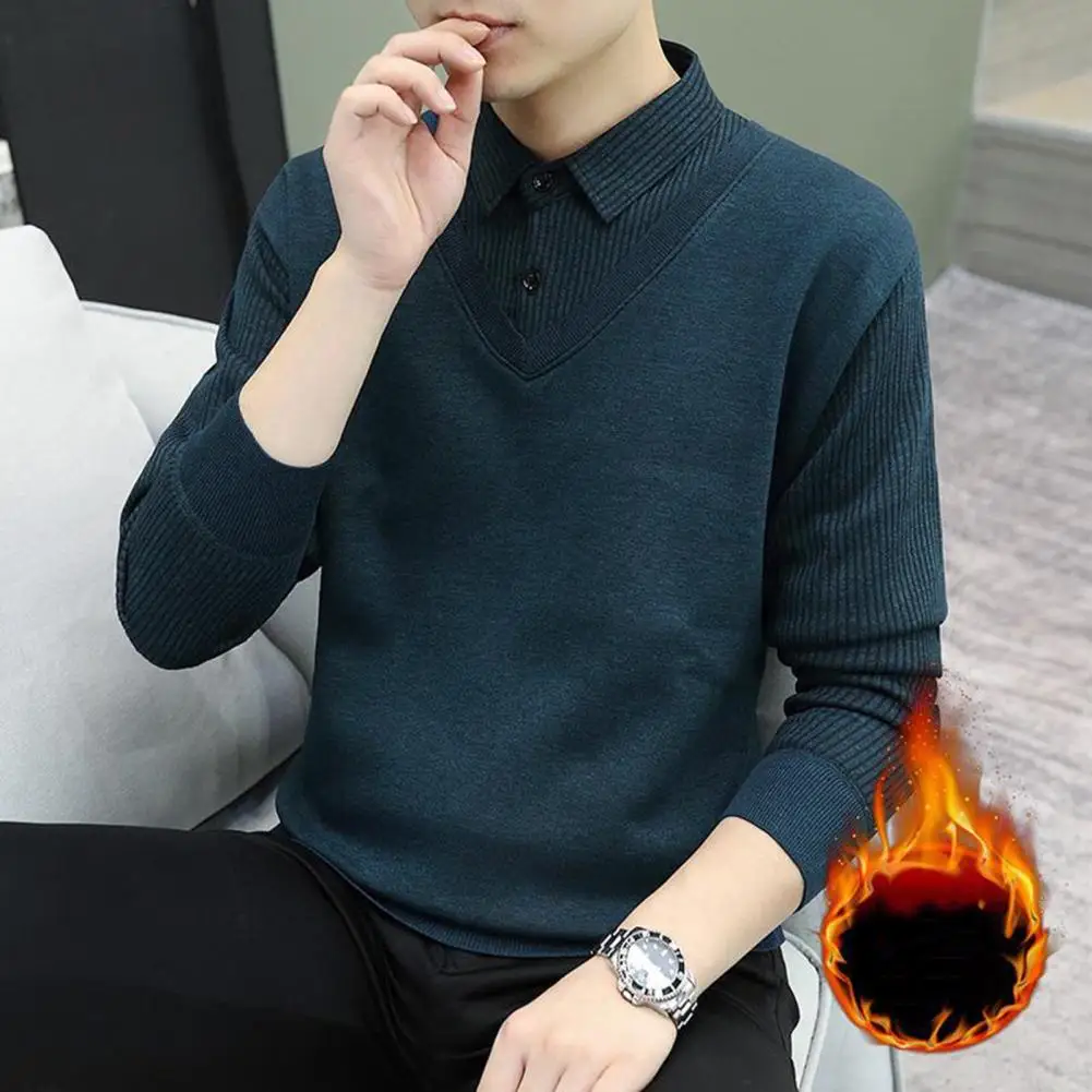 Men Winter Sweaters Twinset Shirts Business Casual Pullovers Good Quality Male Winter Warm Fake Two Sweaters Sweatercoats 4XL