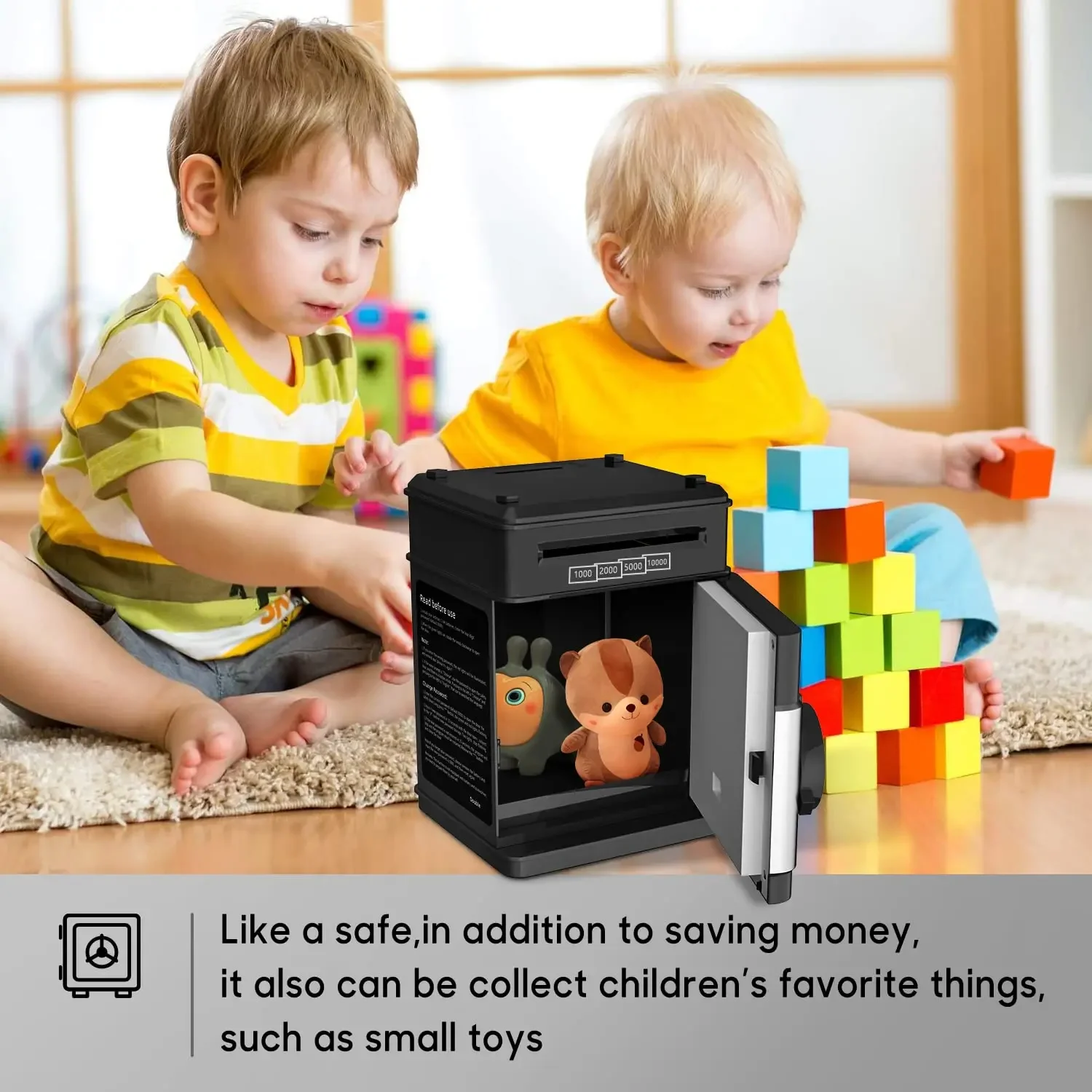 Black Piggy Bank for Kids Electronic ATM Cash Coin Can Money Saving Box with Password Children's Safe Money Jar with Auto Gra