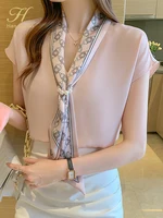 H Han Queen – chemisier en mousseline de soie pour femme, haut décontracté à lacets, Style coréen OL, tenue de bureau, ample, été 1
