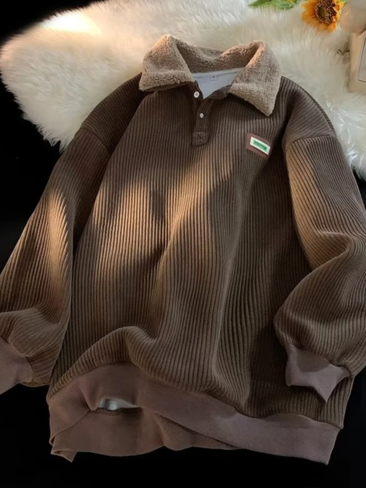 Trendy Corduroy  Ne Men's Winter New Loose Fce Casual Sweatirt Comfortable Outerwear Long Sve Youth Faion