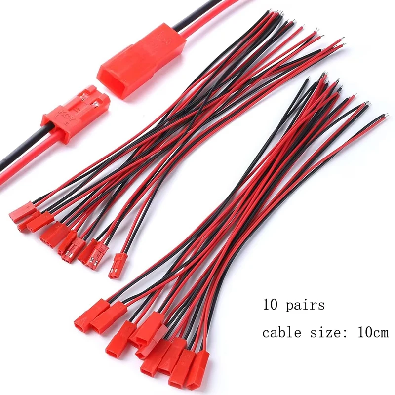 Wire Connector 22 AWG JST Plug 2 Pin Male Female Cable 10cm 10 Pairs LED Lamp Strip RC Toys Battery Adapter