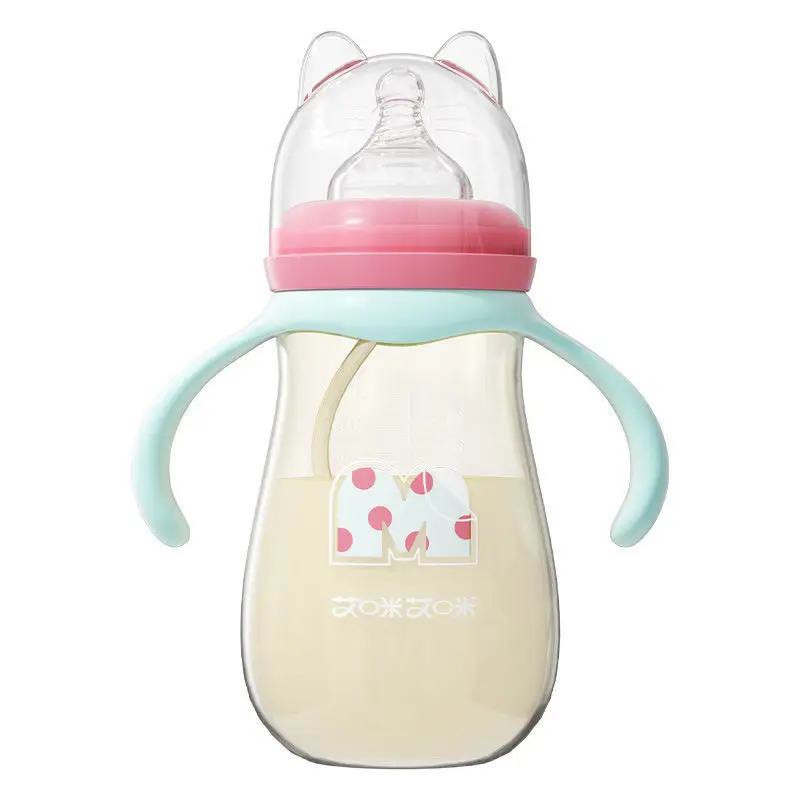 330ml Baby Nipple Bottle Straw Bottle Newborn PP Feeding Kids Boys Girls Anti-choking Bottles Silicone Nipple