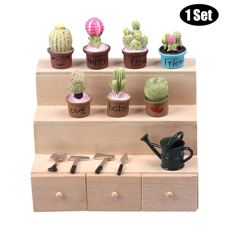 

1Set 1:12 Dollhouse Miniature Gardening Tool Mini Succulent Potted Plant Shovel Ax Sprinkler BucketModel Toys Garden Scene Decor