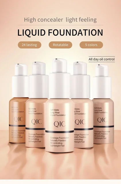 QIC Soft Matte Liquid Foundation Jewel Light Brightening Moisturizing Oil-Control Wheat Fit BB Cream Concealer Makeup