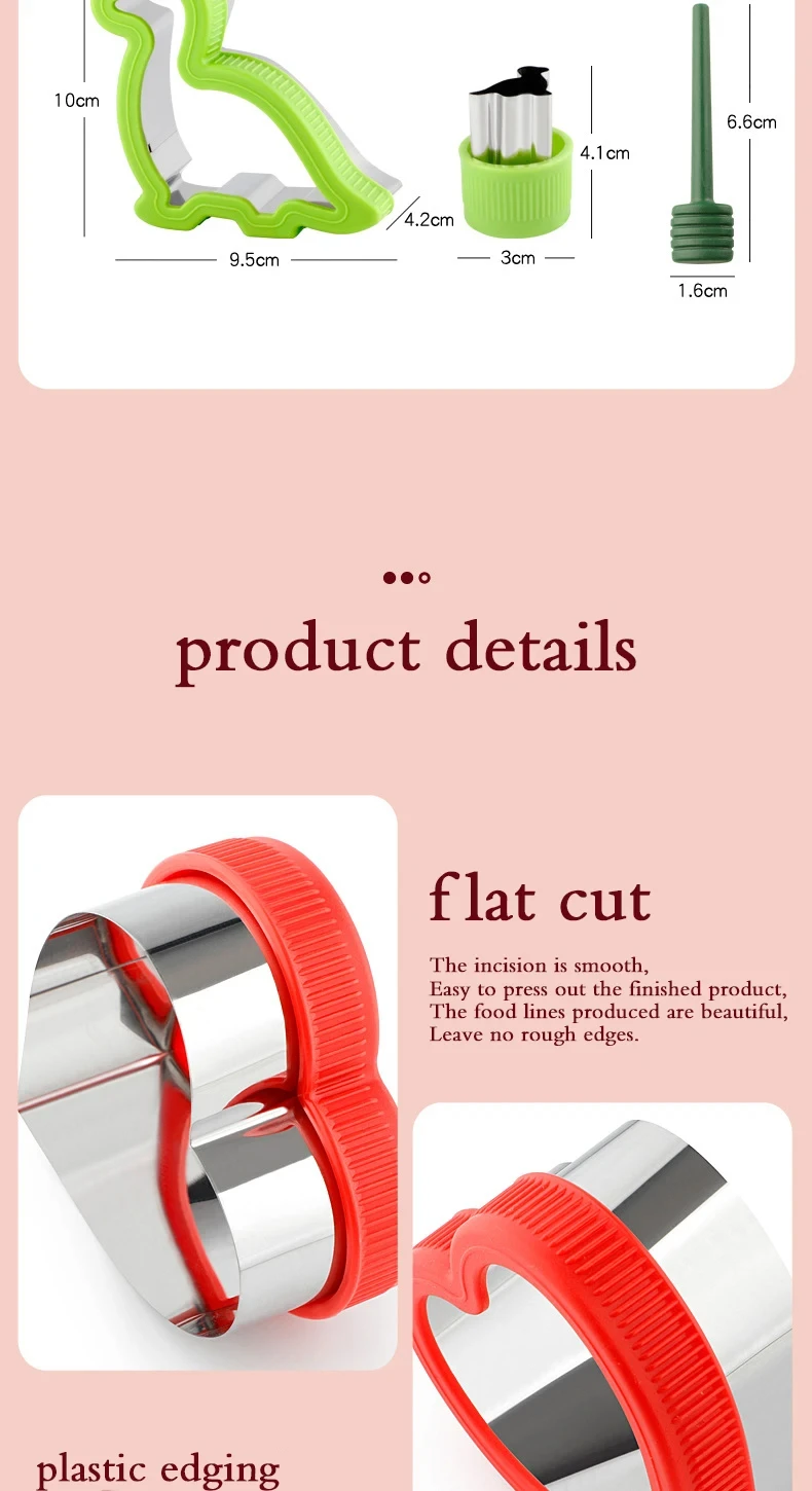 Description Picture 4 of item3/4 Pcs Sandwich Cutters Set for Children Kids Dinosaur Heart Star Fruit Vegetable Shapes Cutters Bread Toast Food Cookie Molds