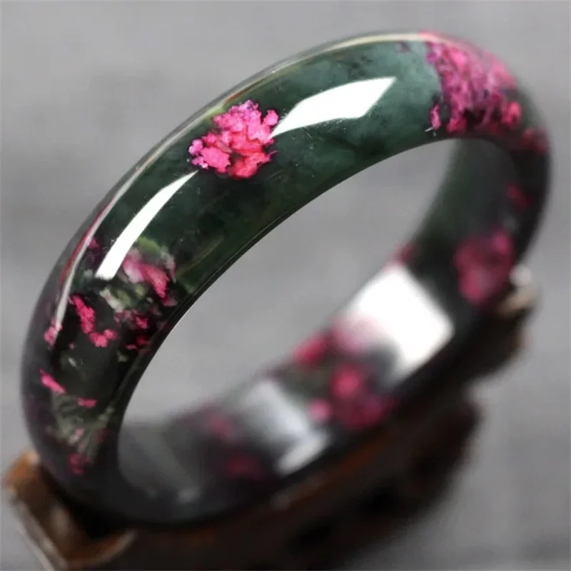 

Jia le/Hand-Carved/Natural Peach Blossom Jade Bangle Women Fine Jewelry Accessories Banquet Party Flat Bar Bracelet Family Gift