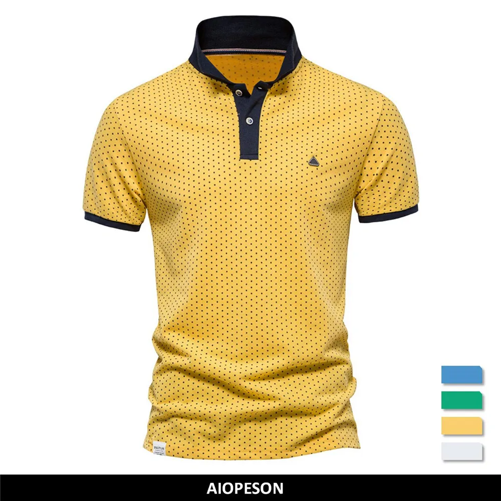 AIOPESON Summer Cotton Dot Printed Polo Shirts for Men Casual Social Business Mens Polos Short Sleeve Polo Men's Clothing 1