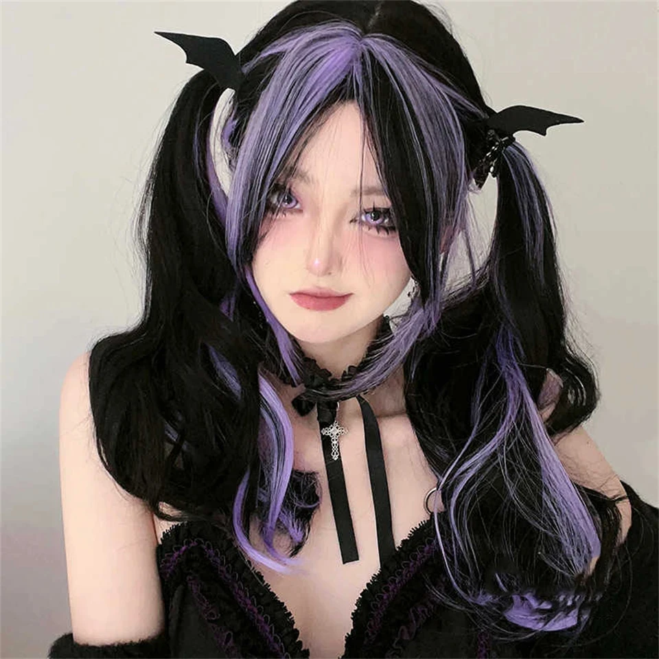 Synthetic Long Wavy Wig with Bangs Medium Length Wig Girl Cute