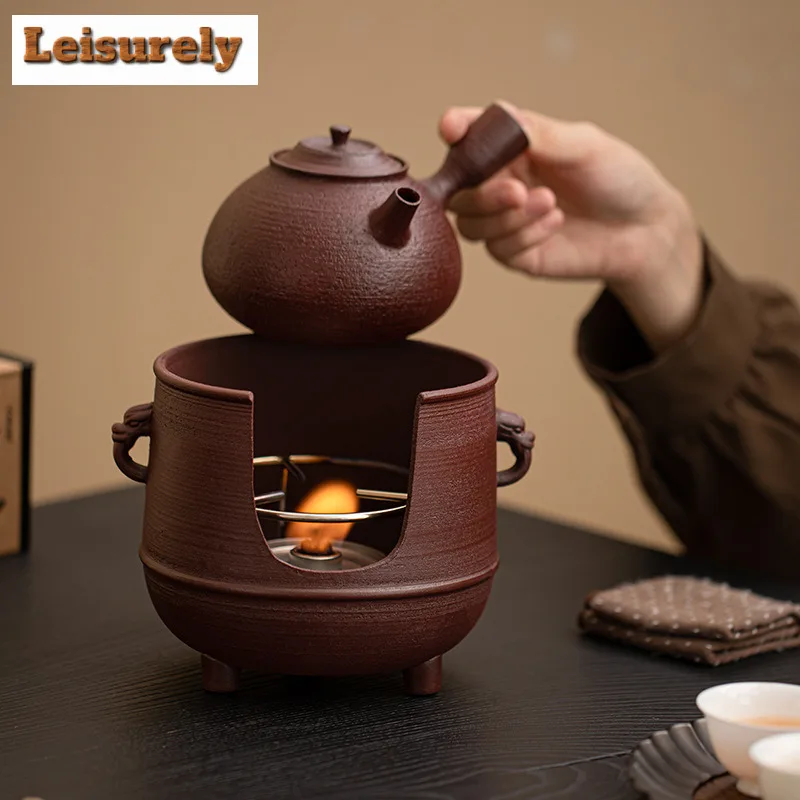Brone Red Old Rock Mud Tea Warmer Holder Candle Heater Stove Kettle Stand Boiling Water Carbon Furnace Tea Ceremony Ornaments