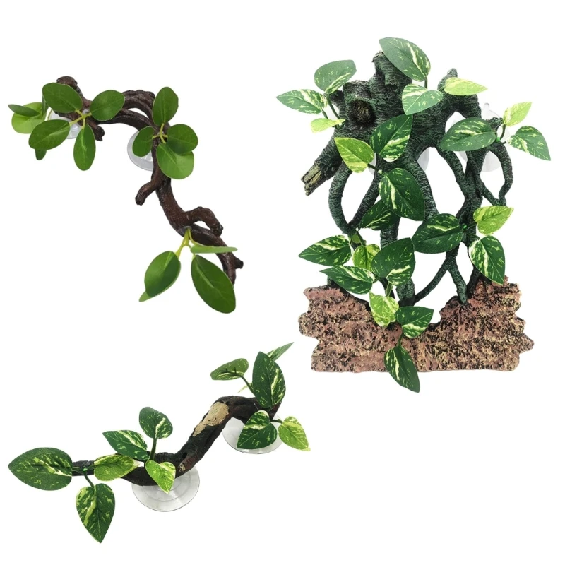 Reptile-Climbing Branch Terrarium Plant Suction Cup Aquariums Decoration Simulate Aquatic-Plant Reptiles Tree for Gecko 2
