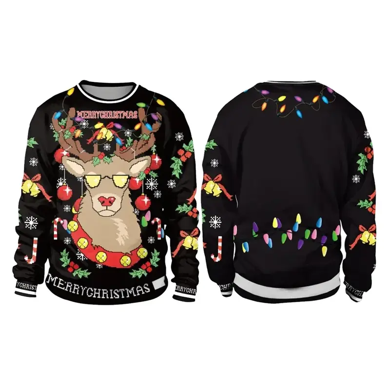 Men Women Llama Ugly Christmas Sweatshirt 3D Funny Print New Year Eve Xmas Sweater Couples Pullover Holiday Party Jumper Tops - Image 5