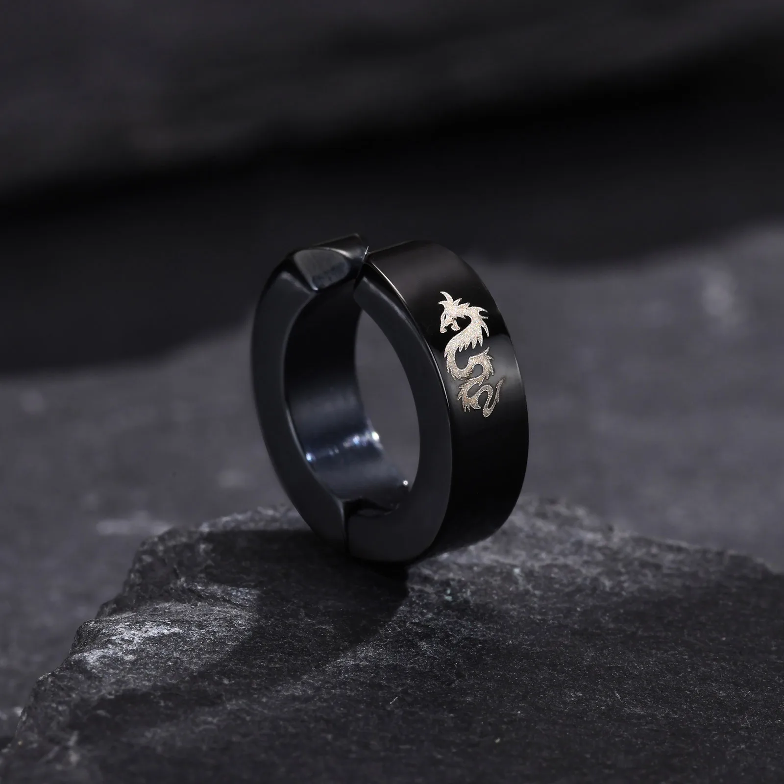 Dragon Non Piercing Clip Earrings for Men Boy Gift Stainless Steel Magnetic Type Hoop Earrings Punk Hip Hop Ear Ring Jewelry hoop earrings,ear clip earrings,clip earrings,ear accessories,magnetic earrings
