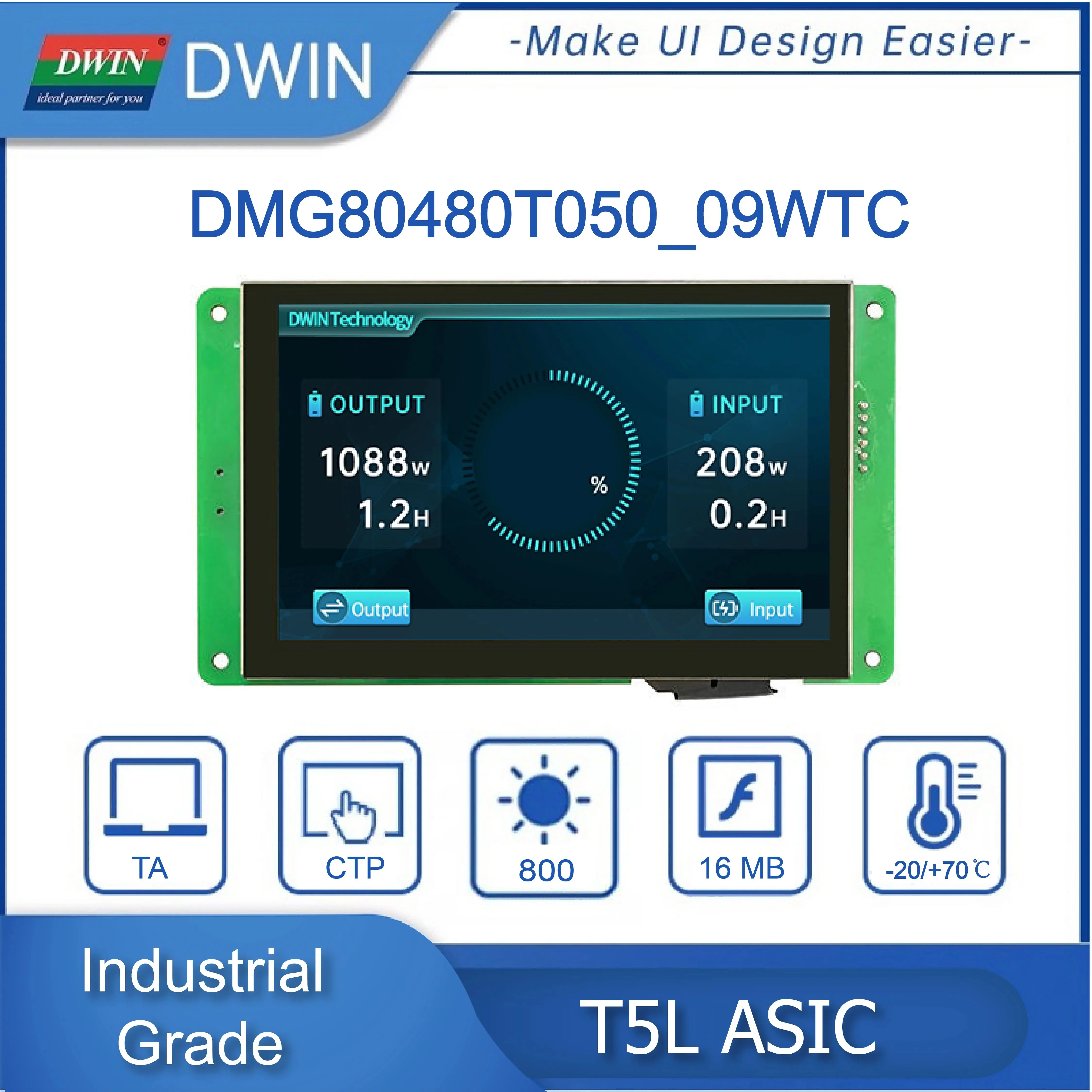 5.0 Inch 800*480 HMI TFT LCD IPS Module Capacitive Touch Screen TTL/RS232 UART2/UART4 DMG80480T050_09W(Industrial Grade)