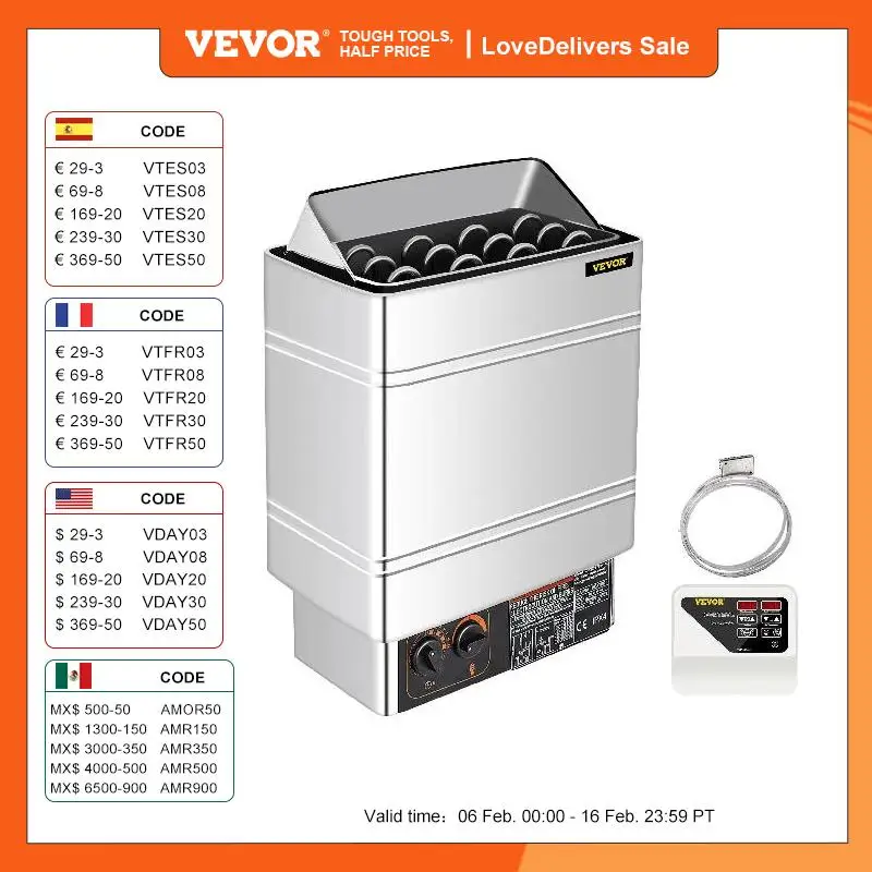 Vevor Riscaldatore Elettrica Per Sauna 6/8/9Kw Con Controllo Esterno Da Cameretta Di Sauna A Secco 380V-415V Per Sala Sauna Domestica Vasca Da Bagno D