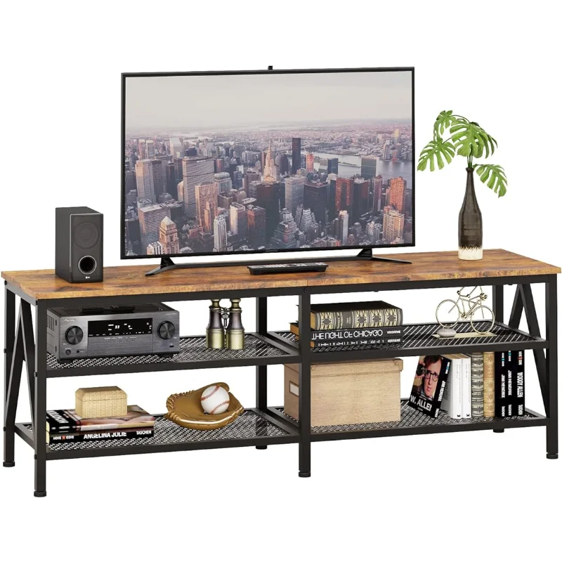 

Furologee TV Stand for 60 65 inch TV, Long 55" Entertainment Center with 3-Tier Open Storage Shelves, Industrial TV Console Tabl