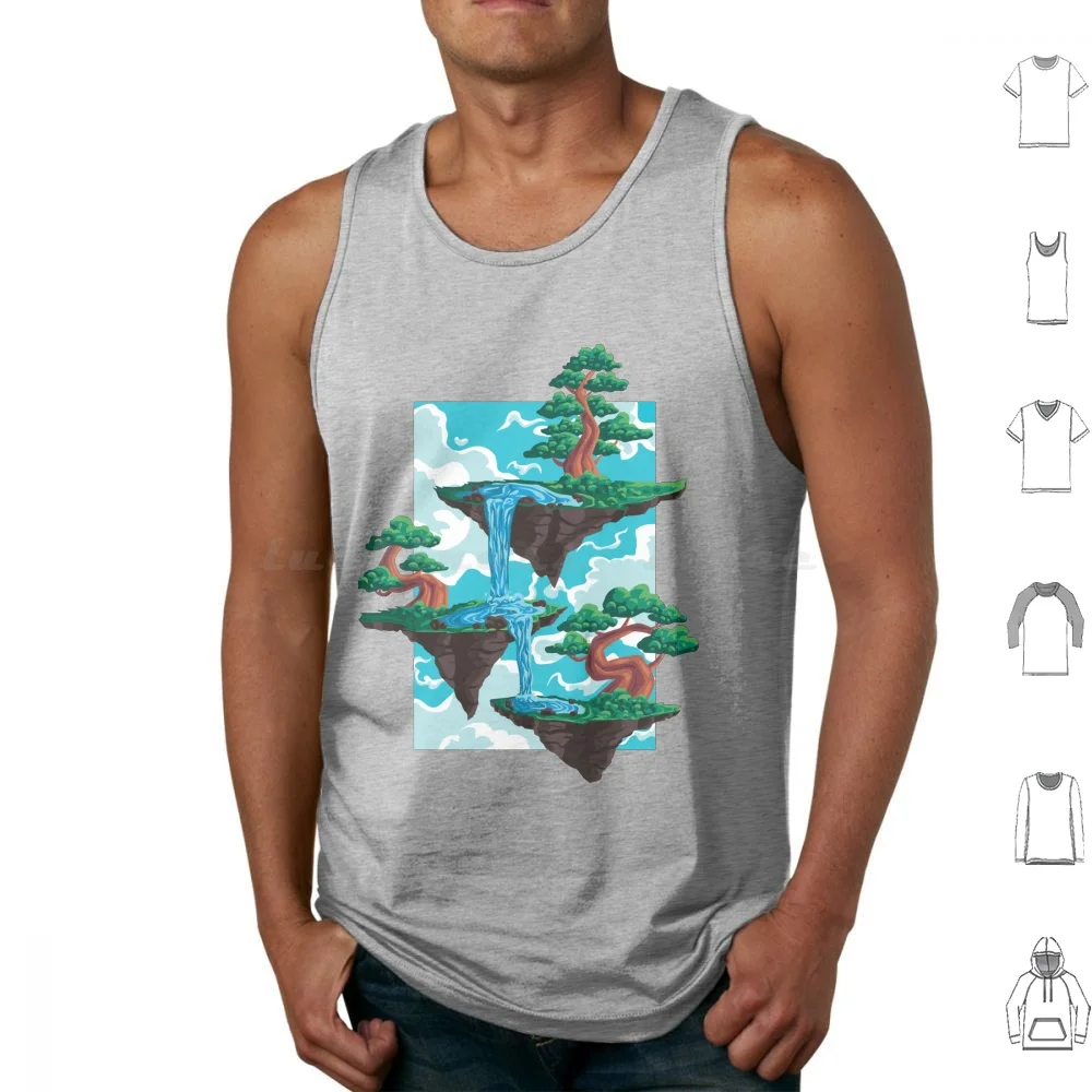 Pegatinas de bonsái de las islas flotantes, camisetas sin mangas de algodón con estampado de enebro, árbol de enebro, Procumbens Nana