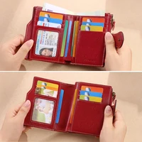 RFID anti-theft brush new three fold multi fold genuine leather cowhide wallet multifunctional anti tamper magnetic card bag sho - Image 2