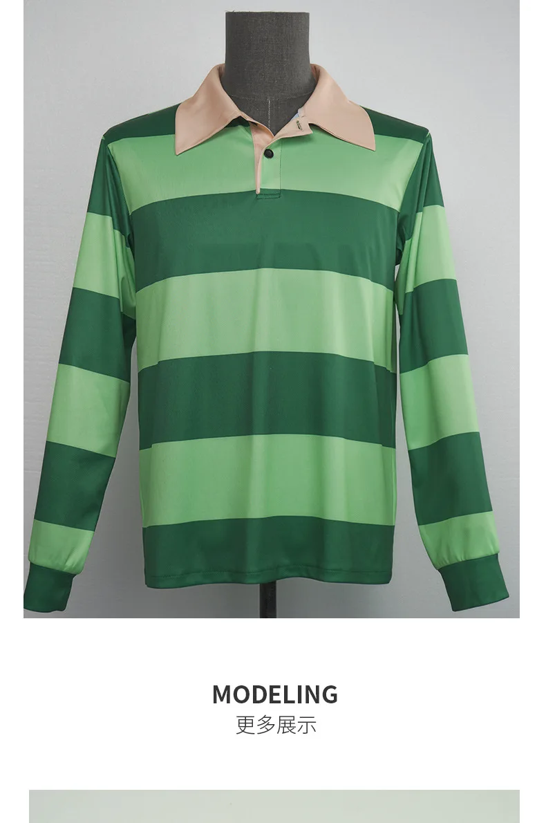 Minecraft Steve Cosplay Green Striped Polo Shirt for Men (Unofficial)
