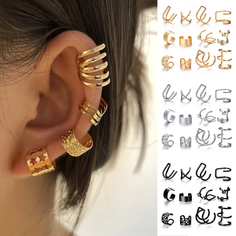 ear clip earrings clip earrings ear clip ear accessories silver color leaves clip earrings for women men creative simple C ear cuff non-piercing ear clip set trend jewelry gift