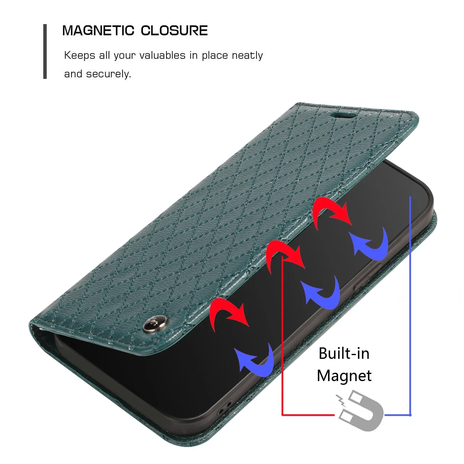 RFID Strong Magnetic Leather Wallet Case with Stand and Card Slot
