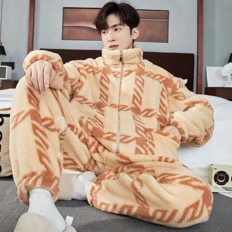 

New Men's Warm Pajama Sets Autumn Winter 2 Piece Set Thick Sleepwear Long Sleeve Male Pyjamas Suit Homewear Home Clothes