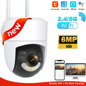 6MP Tuya WiFi Telecamera Esterna 2.4G/5G Wifi Telecamera di Sorveglianza di Protezione di Sicurezza CCTV Smartlife Onvif Alexa Google Video Cam
