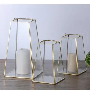 Golden Metal Wrought Iron Glass Cover Candlestick Ornaments Candle Holder Party Wedding Accessories Nordic Home Decor Modern