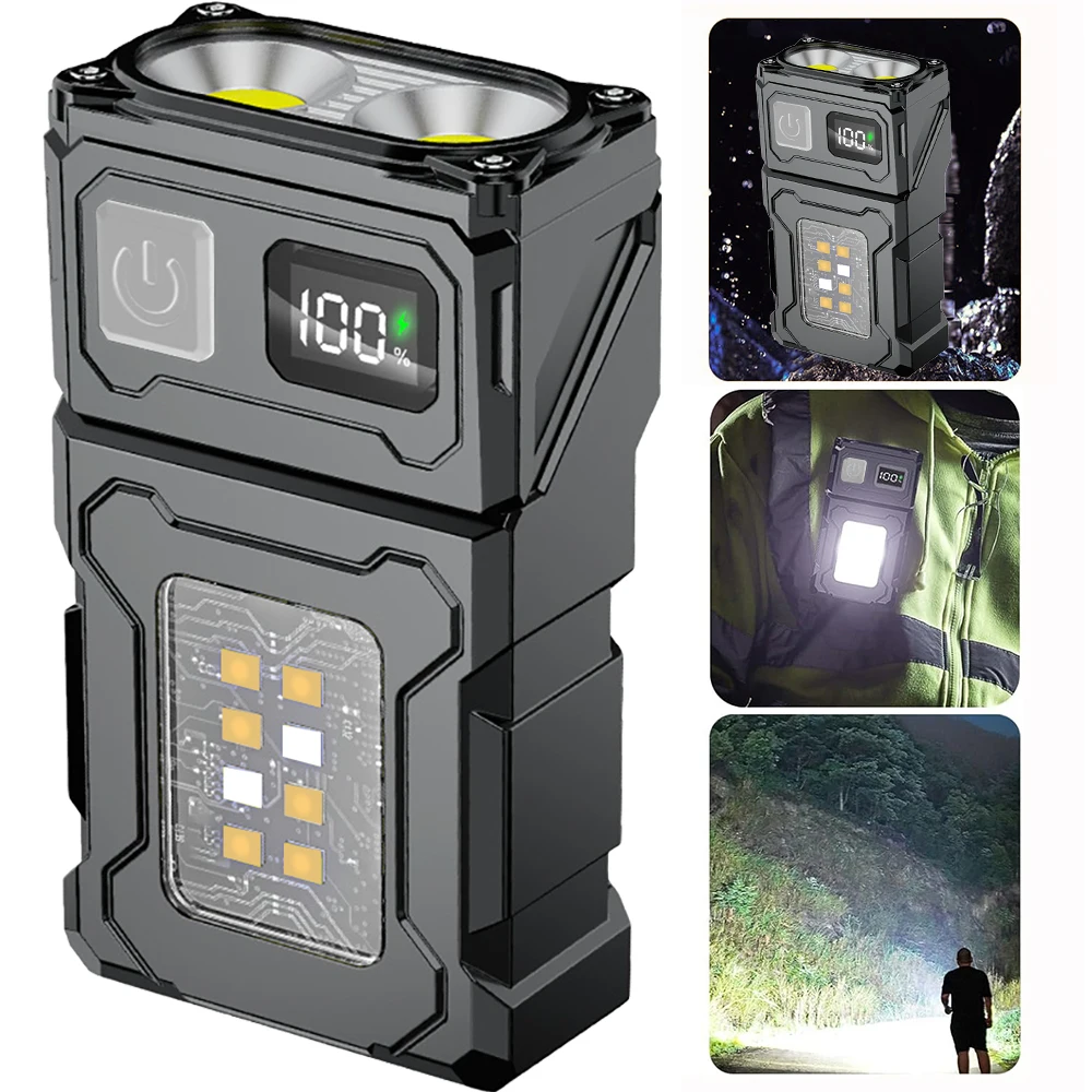 Mini Portable Flashlight With Power Bank Super Bright LED Torch USB Rechargeable Multifunctional Camping Emergency Work Lantern