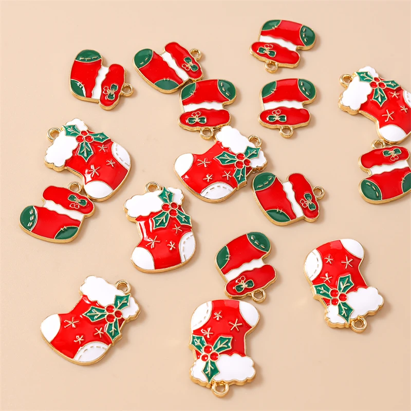 20 Stück süße Emaille-Weihnachtssocken-Charms-Anhänger für die Schmuckherstellung, Halsketten, Ohrringe, Armbänder, Zubehör, DIY-Bastelbedarf – Detail 7
