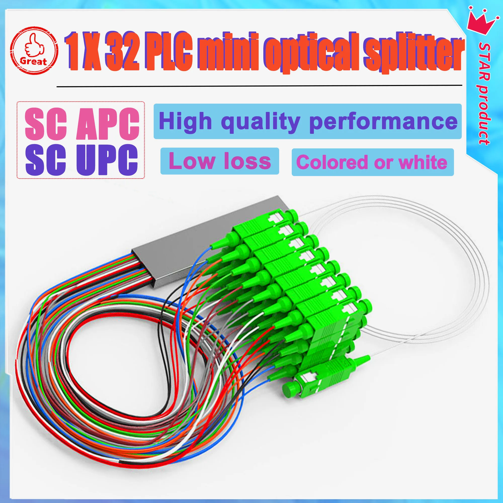 3/10pcs/Lot 1x32 PLC optical splitter SC/APC Fiber Optic Single Mode 0.9mm G657A1 LSZH 1m Color or white Fiber Optic Splitter patchcord cat 5e ftp lszh white 1 5m