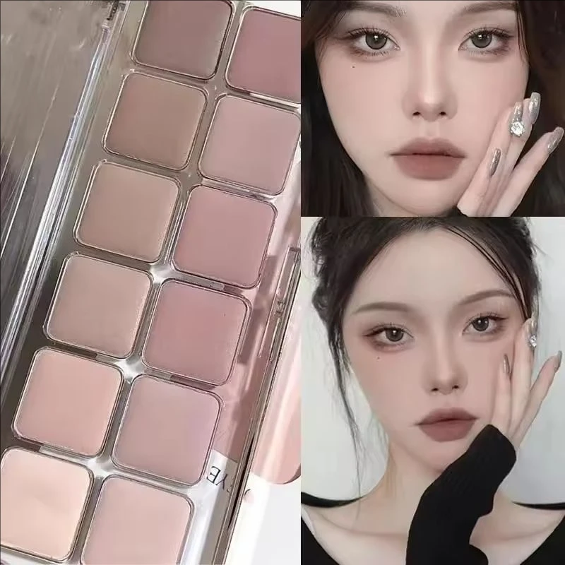 Eye Contour Makeup 12color Eyeshadow Palette Soft Matte Grey Pink Eyeshadow High Pigment Wine Red Brown Eye Shadow for Daily Use - 5