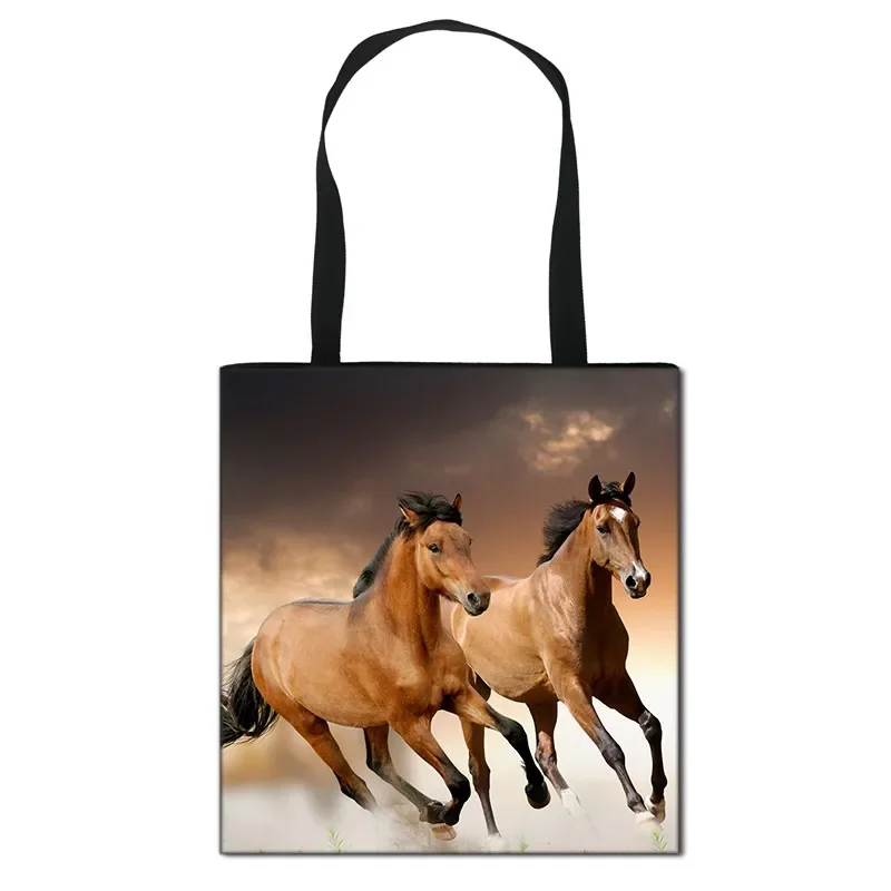 Cool Animal Horse Shopping Bag Fashion Canvas Shoulder Bag Women Handbag Girls Travel Bags Ladies Totes 3