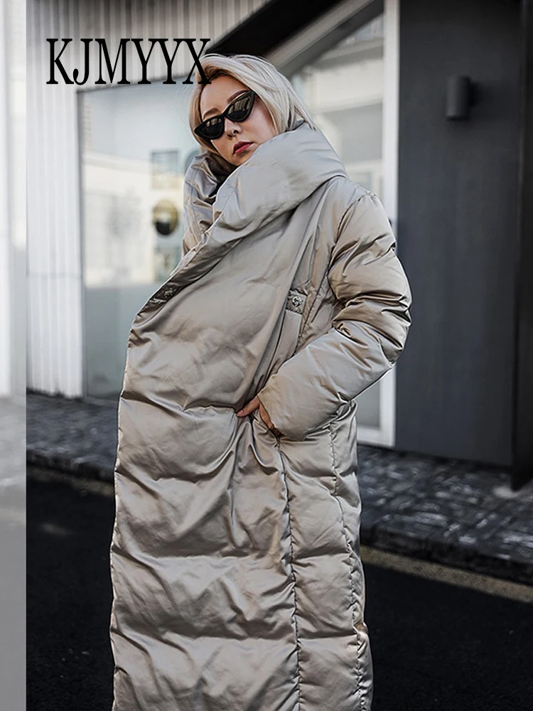 

KJMYYX Plus Size Fashion Fabric Women's Oversized Fluffy Down Coat Female Winter fashion Thicker Warm Hooded Down Jacket Parkas