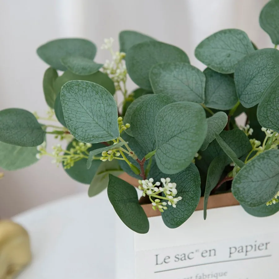 10 Stücke Künstliche Pflanzen Seide Eukalyptusblätter Diy Festival Vase Hause Sammelalbum Blumen Garten Hochzeit Braut Party Dekoration – Detail 3