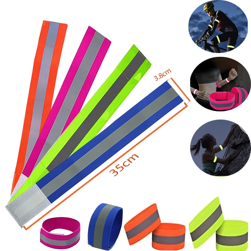 4pcs arm wrist night reflective seatbelt elastic reflective bracelet outdoor sports night running bicycle jogging safety warning