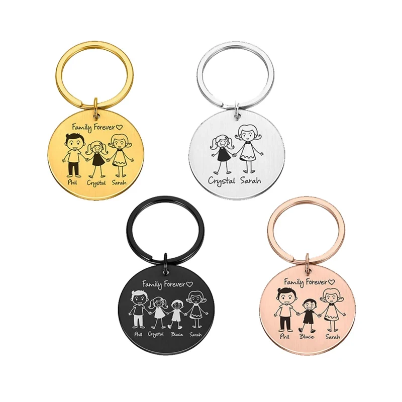 

Custom Family Name Keychain Personalized Engraved Father Mother Daughter Stainless Steel Keyring Jewelry Girl Girlfriend Gift