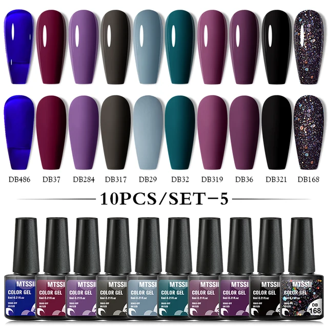 Mtssii 10Pcs/set Color Gel Nail Polish Set 100 Colors Semi Permanent UV Led Gel Varnish Soak Off Nail Lacquers Base Top Coat ZH18424 10PCS
