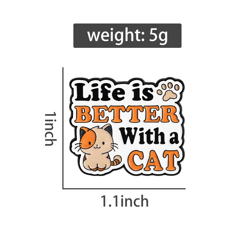 Emaille-Anstecknadeln mit Katzen- und Hundemotiven, „Life Is Better with A Cat“, Flork-Memes, Broschen, Antidepressivum-Abzeichen, Welpen-Miau-Schmuck, Geschenk – Detail 15