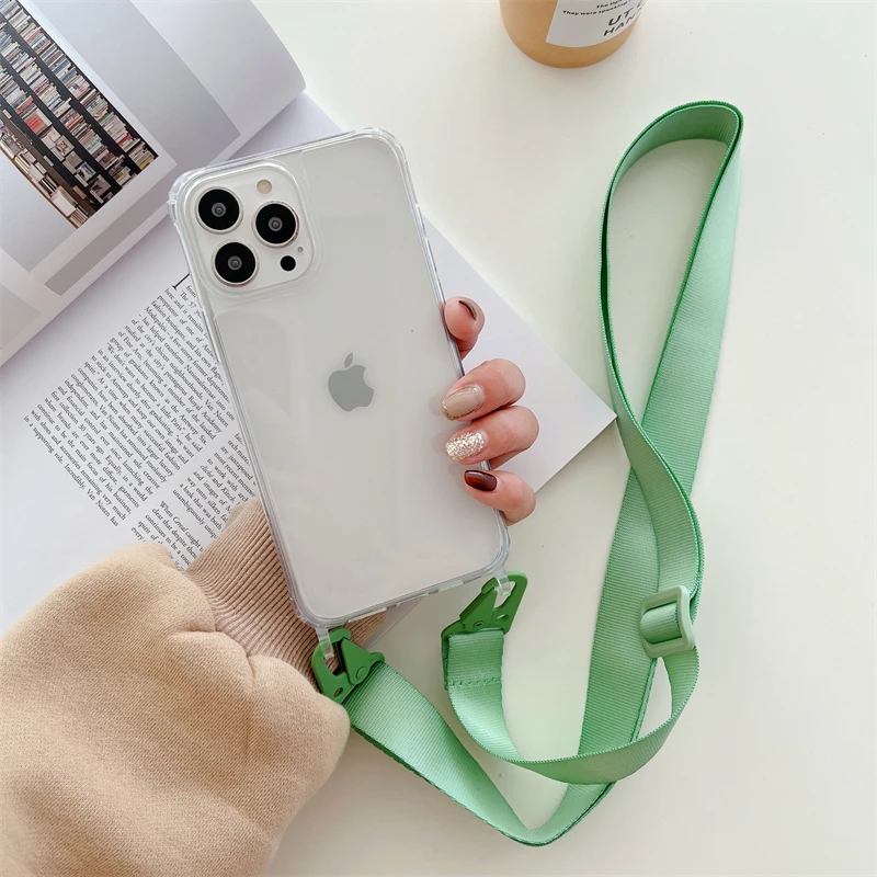Transparent Shockproof Crossbody Phone Case with Shoulder Strap and Lanyard