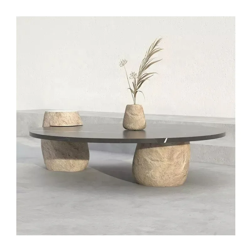 현대 야외 대형 라운드 강 스톤 가든 커피 테이블, 블랙 네로 마르퀴나 대리석 테이블 탑 커피 테이블, 핫 세일 