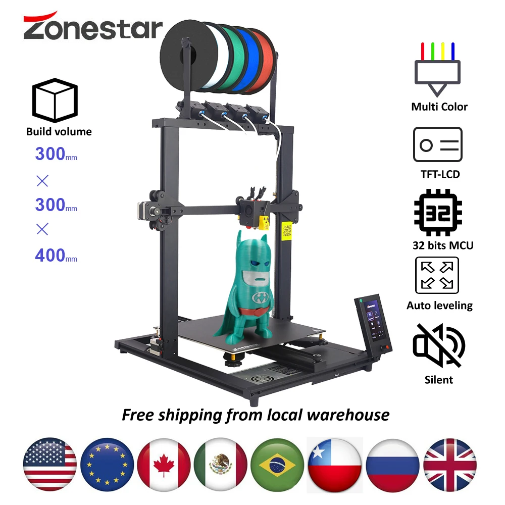 ZONESTAR New Upgrade 4 Extruder 4-IN-1-OUT Mix Multi Color Large Size High Precision Resolution 3D Printer DIY Kit Z8PM4Pro MK2