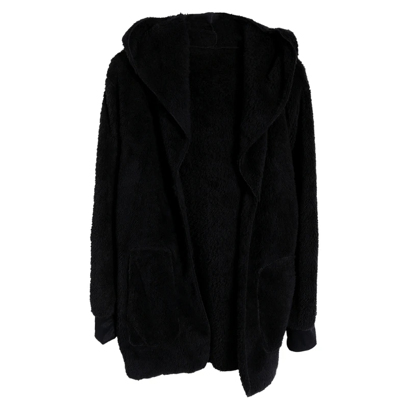 Women Long Sleeve Open Front Faux Fur Winter Warm Cardigan Hoodie Coat Outwear N7YF