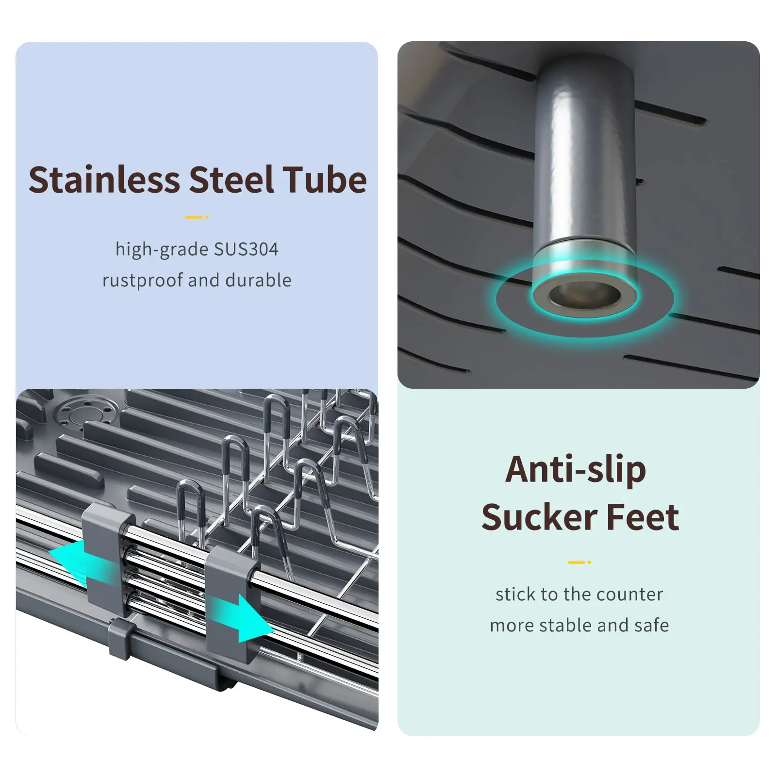 Vaccage de vaisselle en acier inoxydable T1, au-dessus de l'évier, pour la proximité des assiettes de cuisine extensible, évaluation du stockage des plats de comptoir avec porte-ustensile