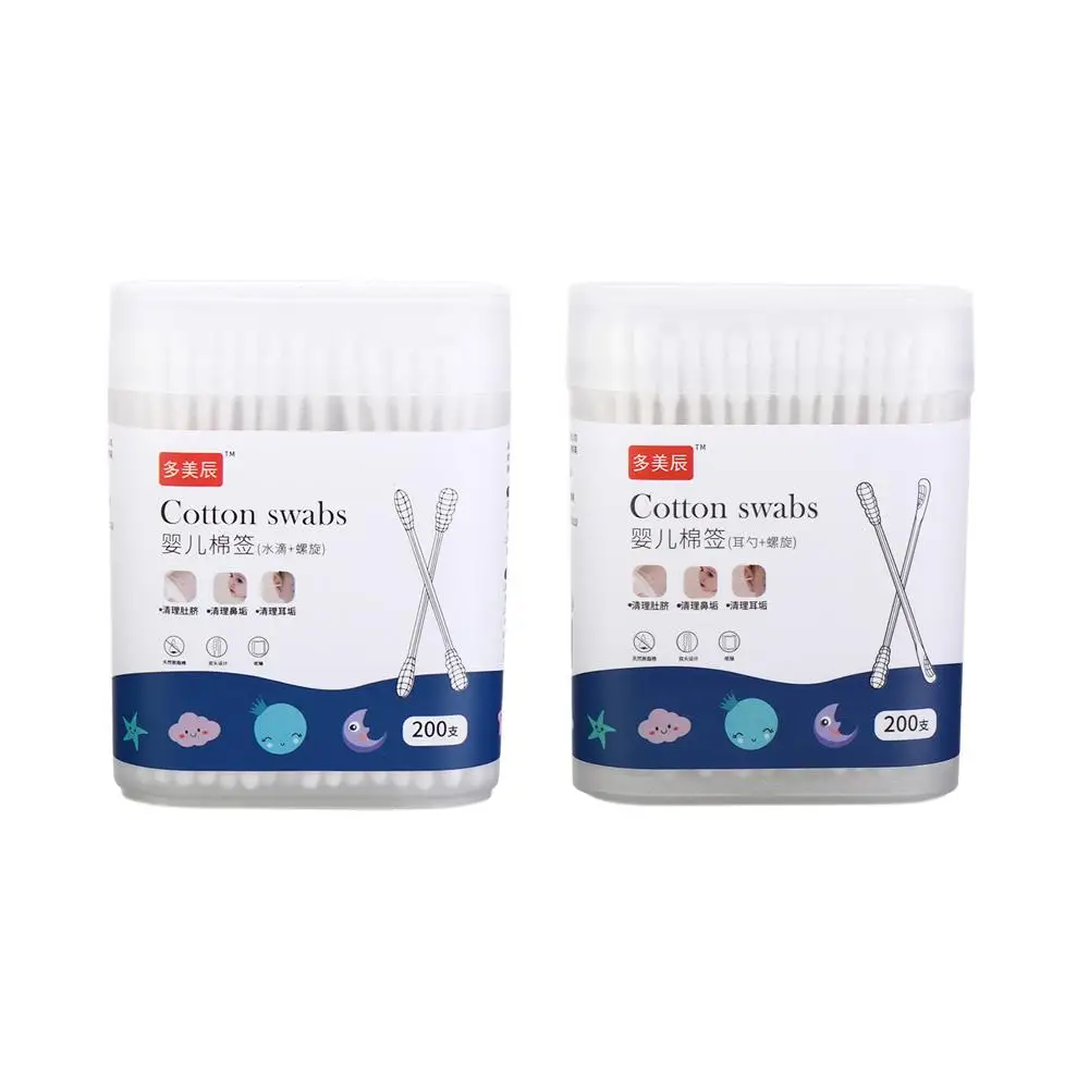 Cotton Swabs 200pcs/box Baby Cotton Swab Newborn Disposable Ear Nose Scoop Double Head Cotton Tip Fluorescent Agent Free Baby Bub