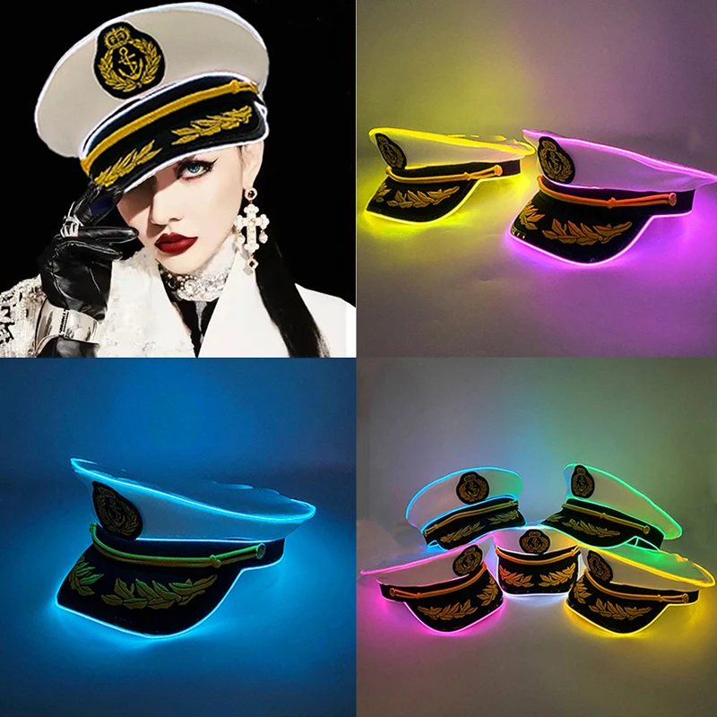 NEW design glowing Sailor Captain Hat LED light up navy hat for Men's and Women's Uniforms cosplay Stage Perform Hat